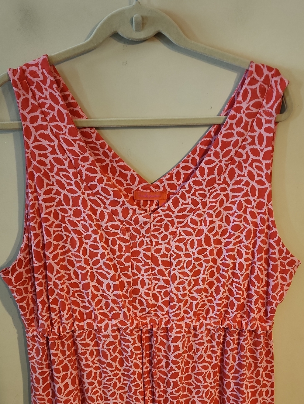 fresh produce Coral and White Printed V-Neck Dress